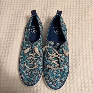 Sperry Teal and White Floral Sneakers